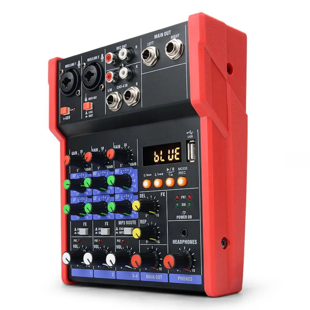 4-канальный аудио микшер-консоль с беспроводным микрофоном звук смешивания Bluetooth