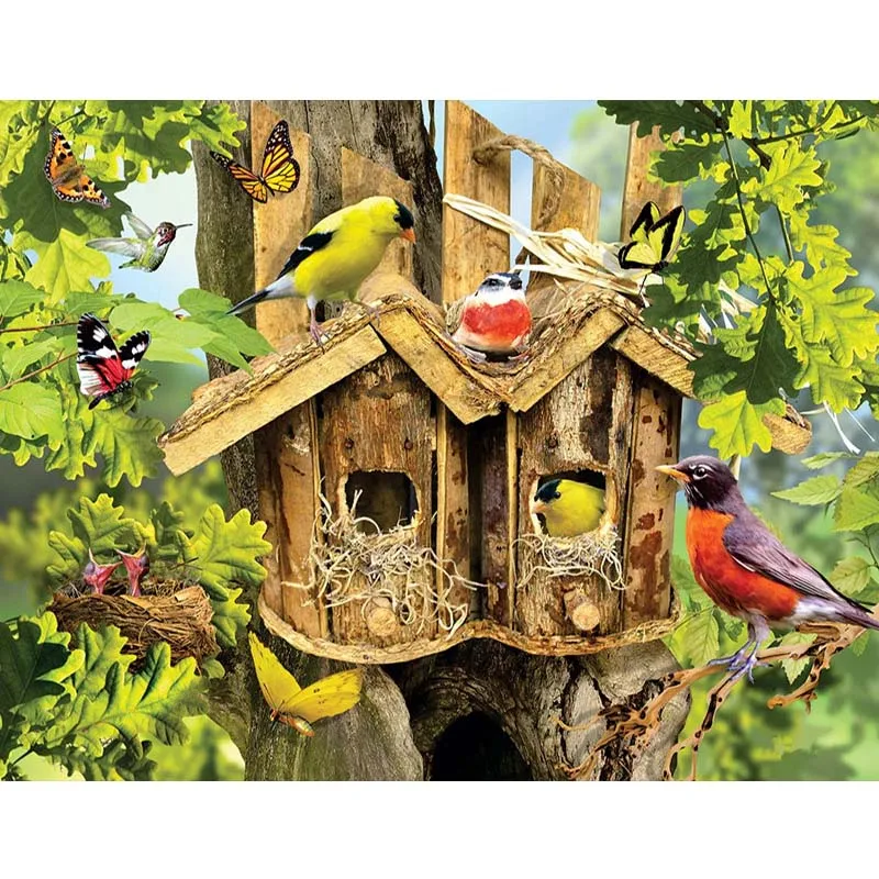 

5D DIY Diamond Embroidery Bird House and Butterfly Home Diamond Painting Cross Embroidery Square Water Diamond Mosaic Decoration