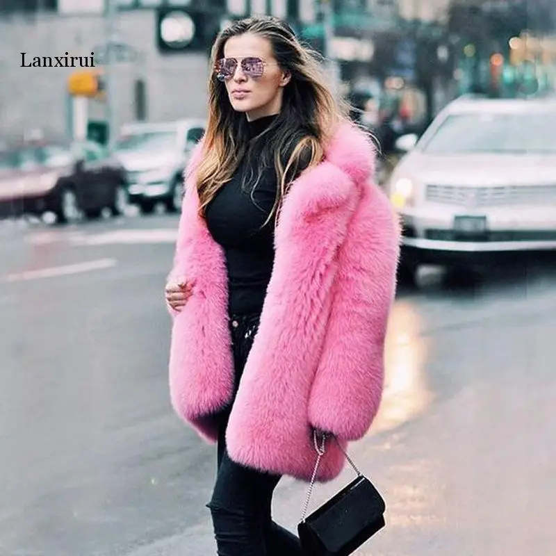 

Faux Rabbit Fur Coat Women Pink Black Plus Size Loose Fur Jacket New Spring Winter Office Thick Warmth Coats Feminina