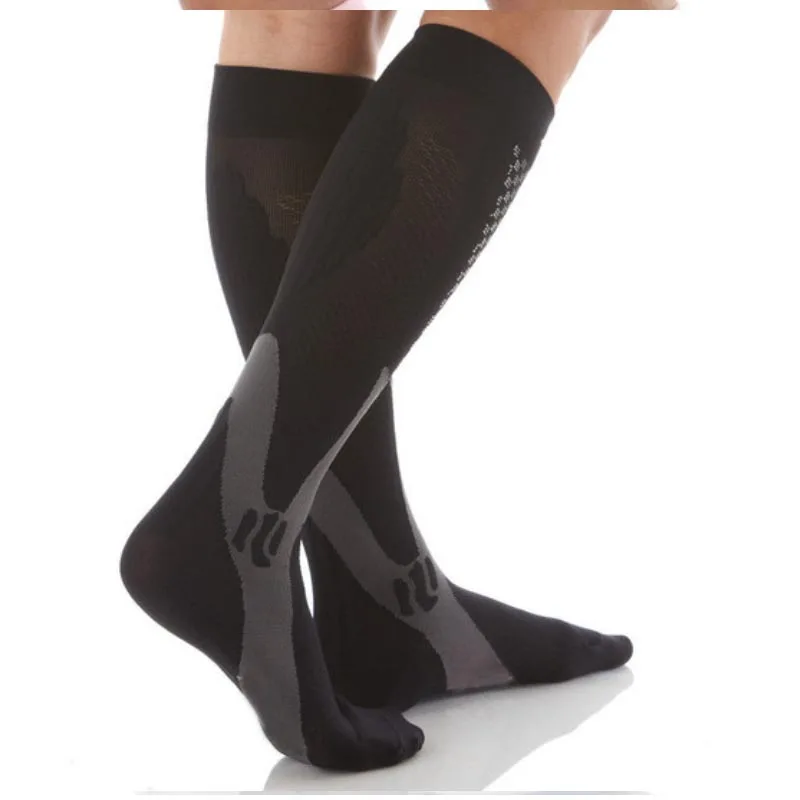 Compression socks for varicose veins Women Men Leg Stocking Support Stretch Below Knee c football socks - Цвет: Черный