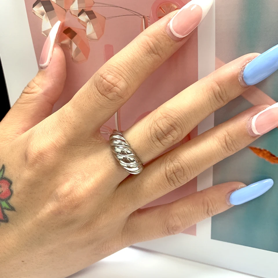 New 18 K Stainless Steel Chubby Rings For Women Simplicity Water Drop Gold Color Chain Ring Wedding Party Rings Jewelry Gift