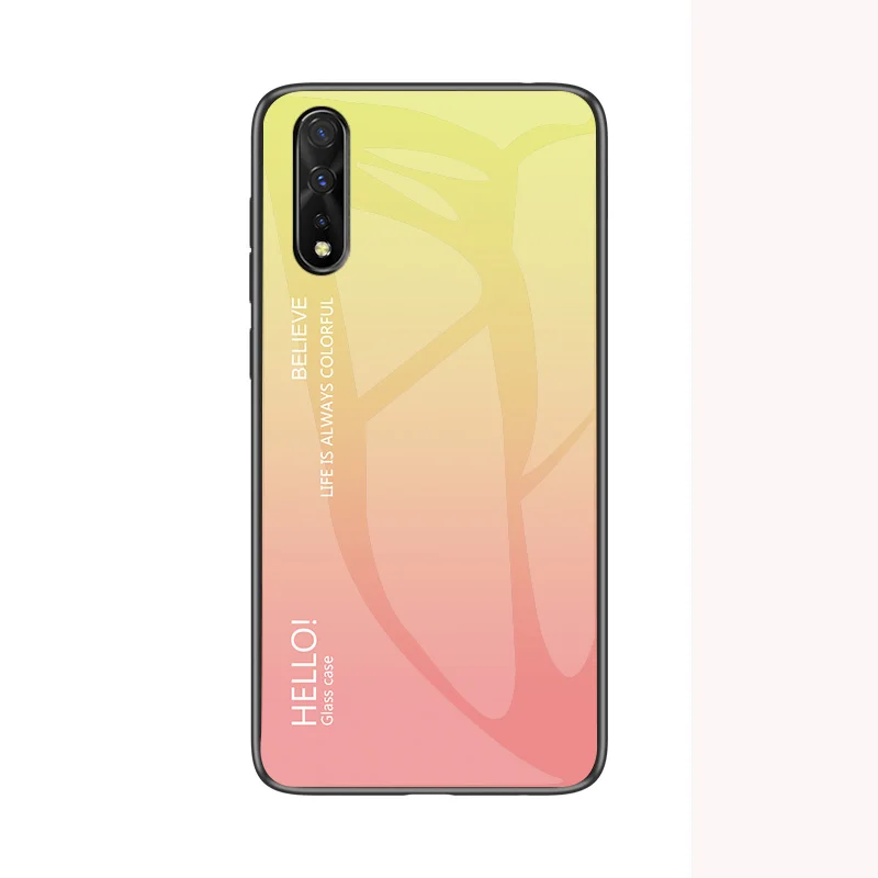 Мода Градиент Стекло телефон крышка для Vivo IQOO Neo силиконовый полный защитный бампер чехол для Vivo Y7S Z5 S1 Z1X V17 Neo чехол - Цвет: Цвет: желтый