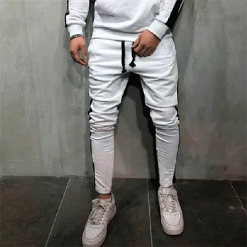 

New Men's Outdoor Color Block Stripe Solid Color Sports Casual Explosion Style Trousers Running Fitness Fashion Slim Feet Pants