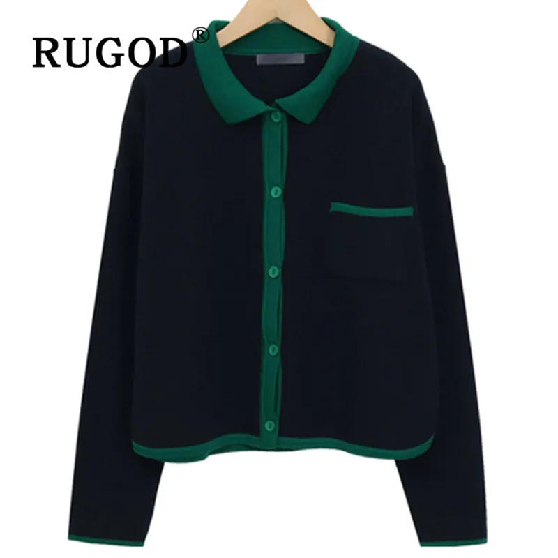 RUGOD/Новое поступление; осенний винтажный свитер; кардиган с отложным воротником; Повседневное трикотажное пальто; модная женская элегантная шикарная Корейская кофта