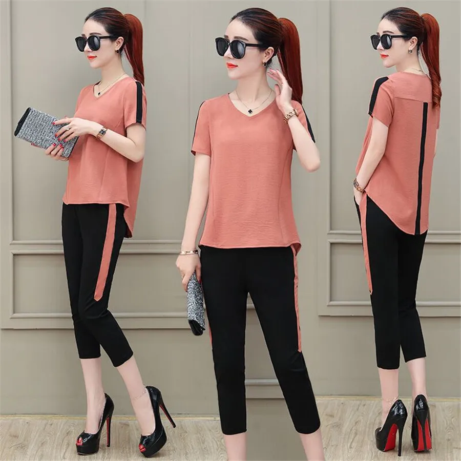 Женский комплект из двух предметов Повседневная рубашка с коротким рукавом и