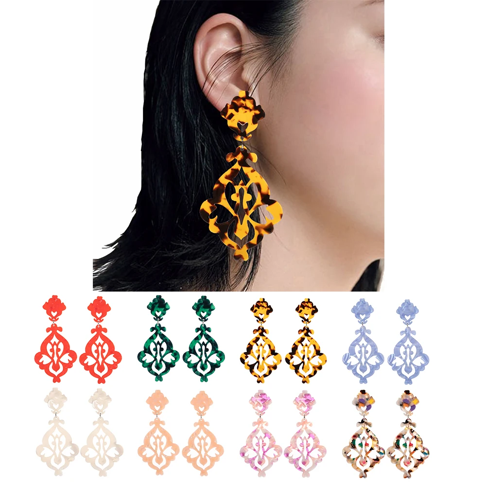 Boucles d'oreilles en écaille de tortue pour femmes, bijoux en acétate, boucle d'oreille longue pendante, conception de fleurs, accessoires en résine acrylique, vente en gros, mode