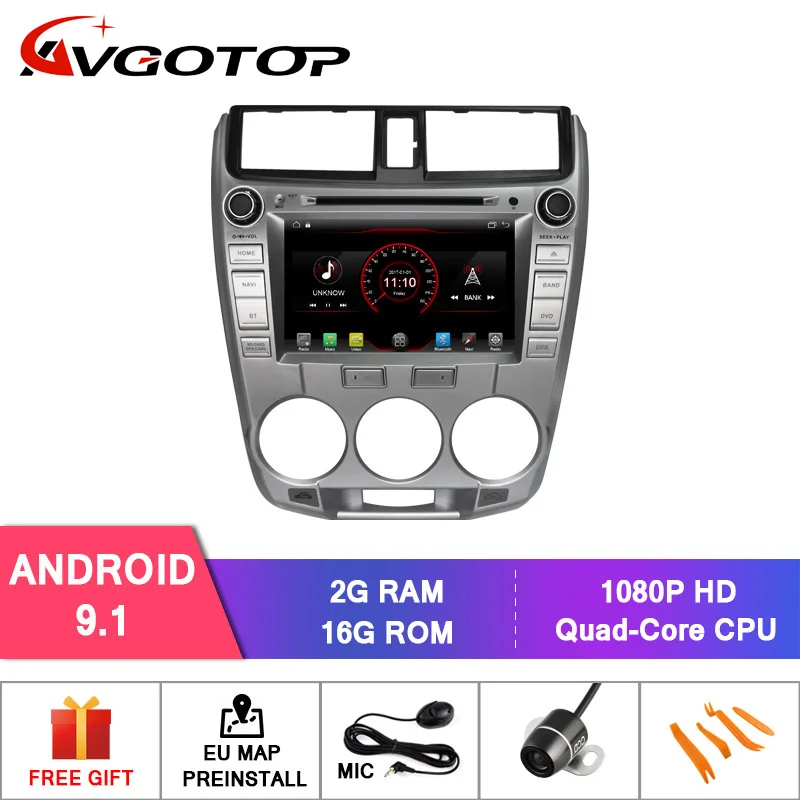 AVGOTOP Android 9 WINCE Bluetooth GPS Автомобильный радиоприёмник dvd-плеер для HONDA CITY 1,5 T 2008 2012 2G 16G MP3 MP4 Автомобильный Wi-Fi мультимедиа