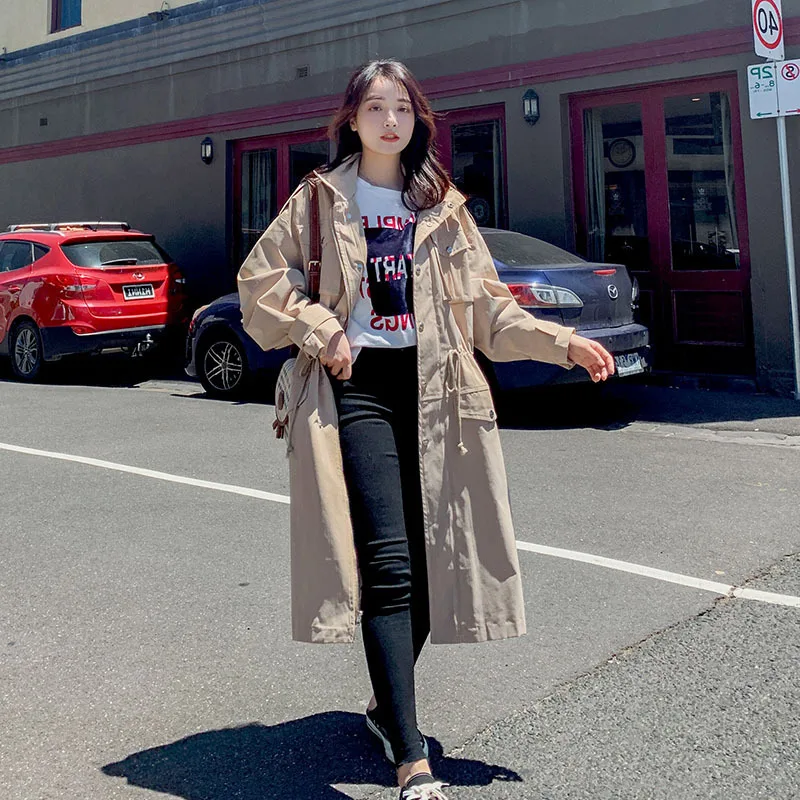 

Photo Shoot Workwear Trench Coat Women's 2019 Spring And Autumn CHIC New Style Korean-style Loose-Fit BF Style Mid-length Hong K