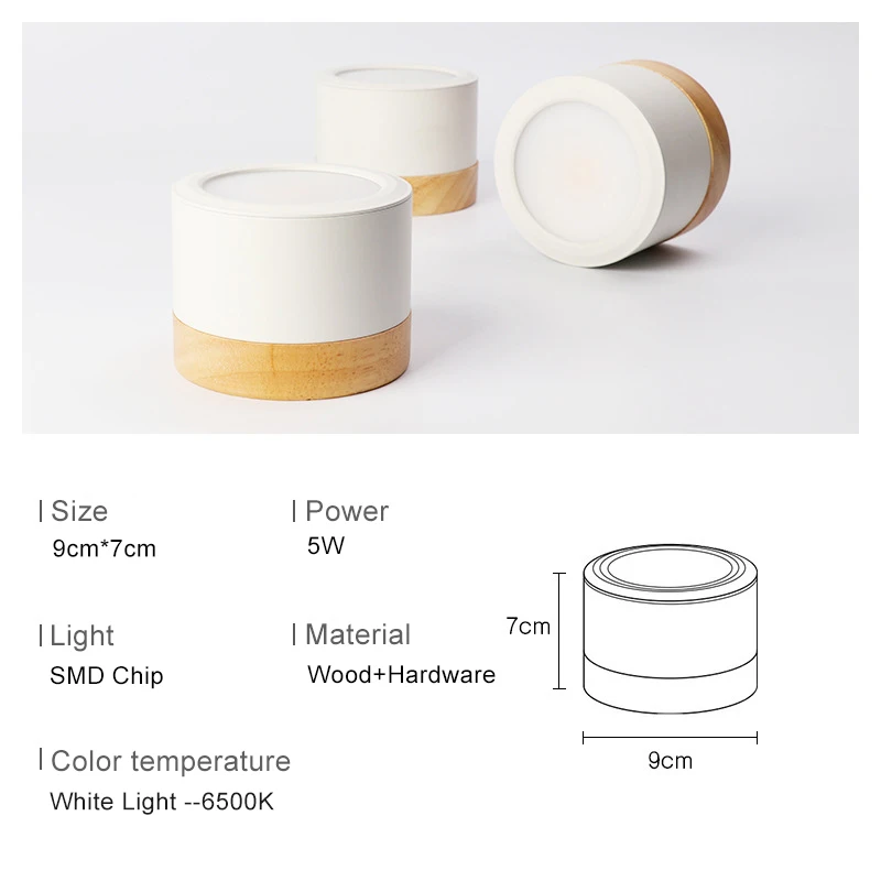 led downlight wood ceiling lamp Surface Mounted 5w lamps Lighting Fixtures living Room Down lights Simple Nordic Iron for Aisle