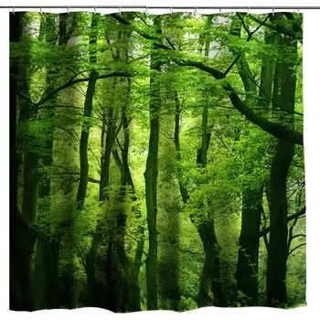 

Nature Green Tree Rainforest Shower Curtain, Lush Forest Decorations Tropical Landscape Natural Scenery Art Bath