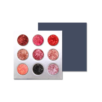 

Low MOQ Private Label Make Up Glitter Eyeshadow Holographic Cardboard DIY Eye Shadow Cosmetics No Brand 9 Color Pressed Glitter