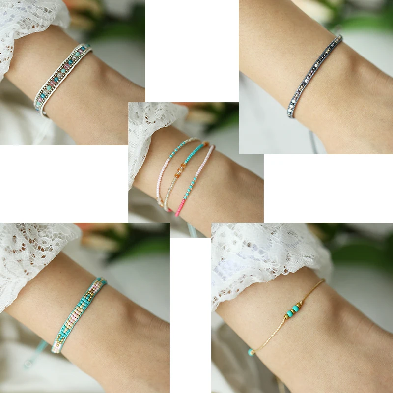 

Cool summer bracelet retro boho color handmade beaded bracelet woven rope push and pull simple bracelet anklet jewelry VB1089
