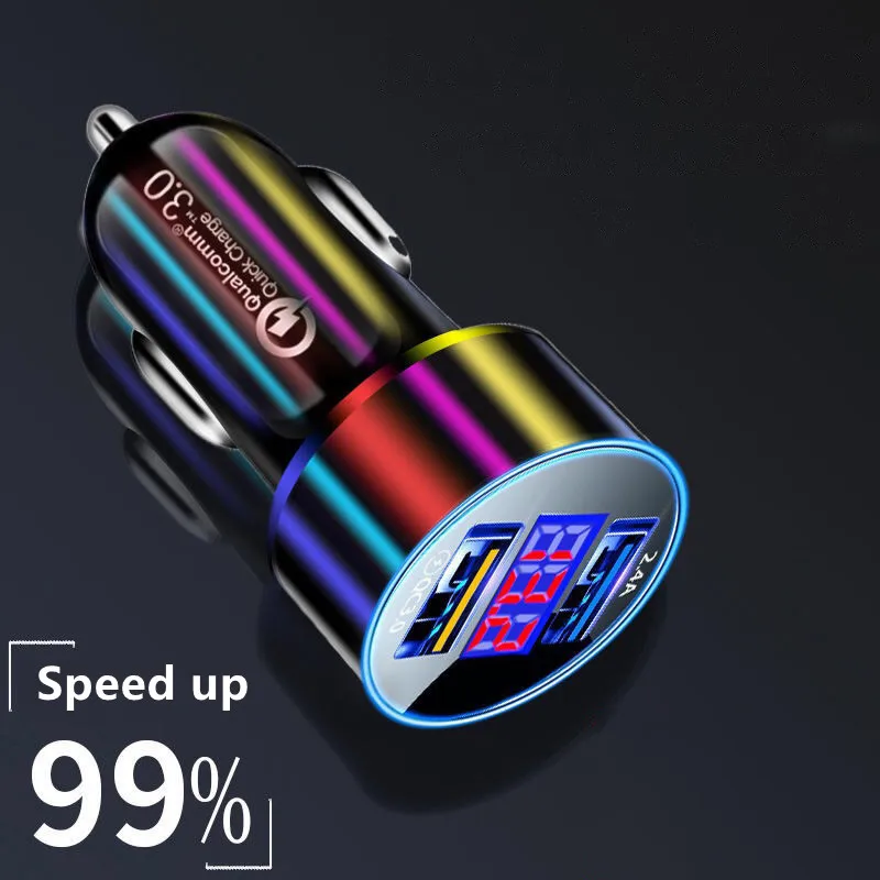 Smart Quick Charge USB Car Charger Voltage Display Charging Adapter Cool Light Circuit Protection Car Accessories Electric Parts