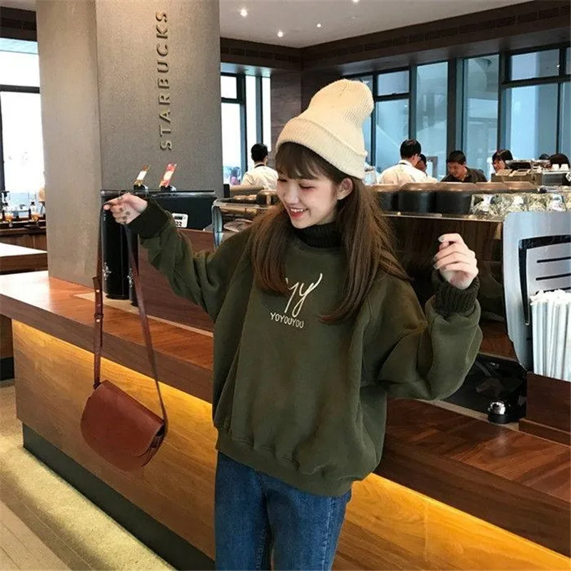 High Street Kawaii, Женская толстовка для девочек, модная, для девушек, студентов, зеленые топы, толстовки, повседневная, с принтом, для девушек, Корейская уличная одежда