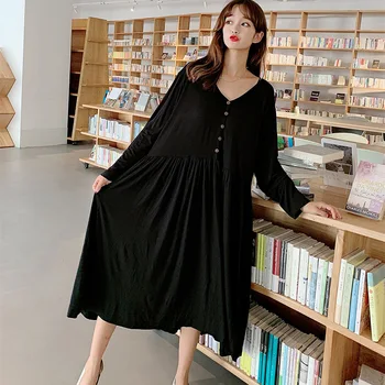 

Extra-Large Size Autumn Winter Long-Sleeved Nightdress Nightgown Loose Home Wear Leisure Bathrobe Lounge Negligee Пижама