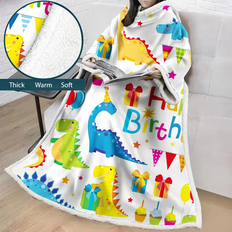 Blanket1 Плотное Флисовое одеяло с рисунком динозавра из мультфильма, с рукавами, для взрослых, детей, уютное, для путешествий, теплое, плюшевое, зимнее, ленивое, одеяло для дивана - Цвет: Blanket1