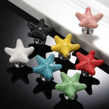 Colorful Ceramic Dresser Knobs Starfish Drawer Cabinet Kitchen Cupboard Decorative Furniture Handle Home Decorative Pull screw