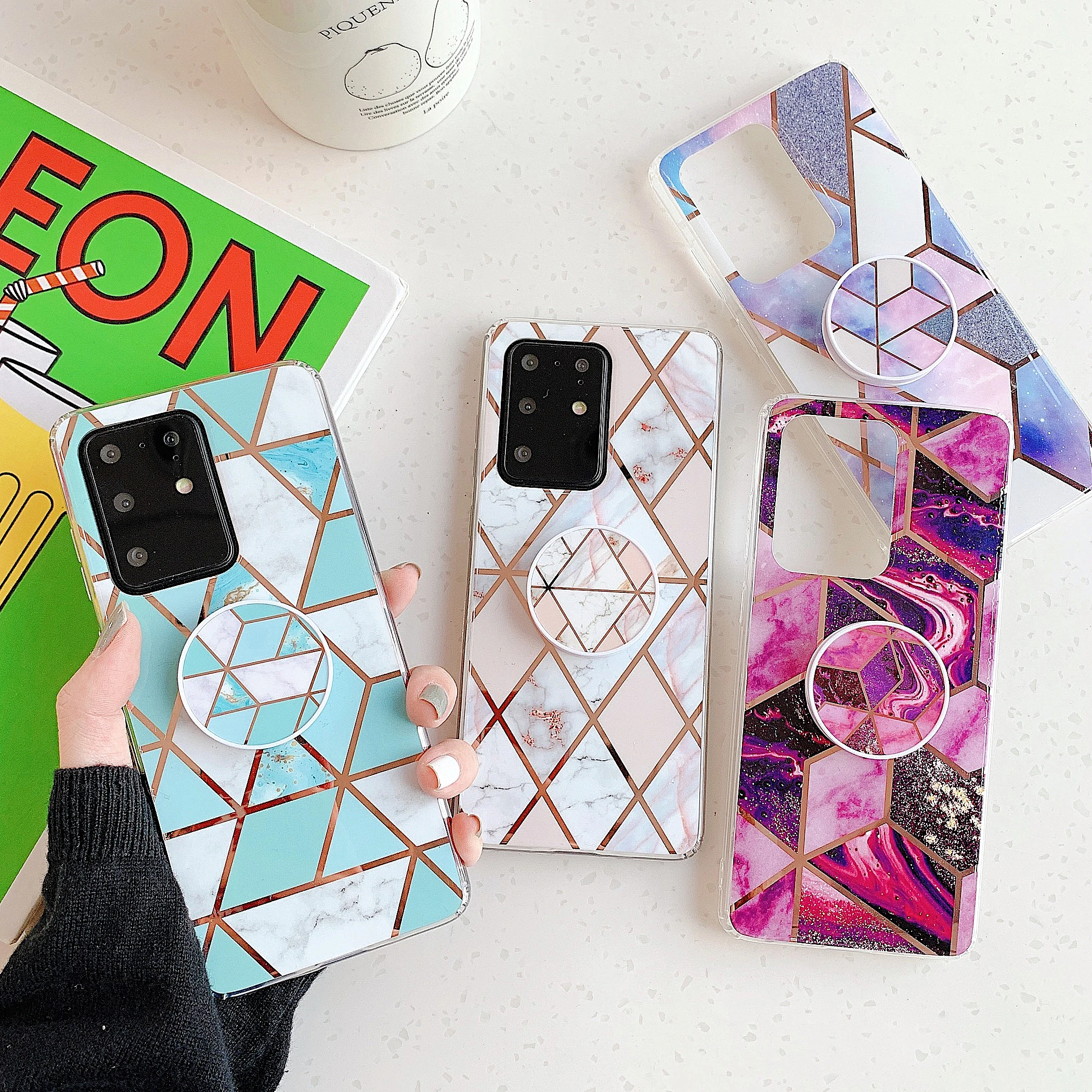 

luxury Soft TPU Geometry Marble Cover Women Ring Bracket Phone Case For Huawei Mate 20 P20 P30 P40 Lite Pro Nova 2s 3e 3i 4e 5i