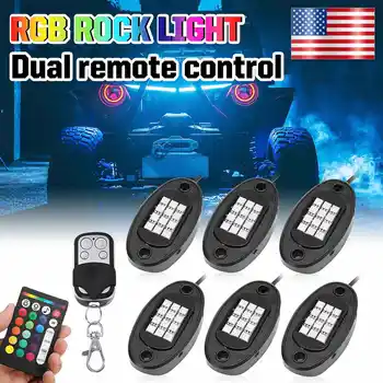 

6 In 1 LED Rock Light Under Body Light 18W RGB Colorful Car Atmosphere Lamp bluetooth Offroad Pickup SUV ATV Truck Rock Lamp