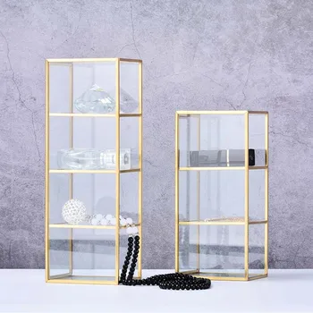 

HUNYOO Nordic Cosmetics Storage Box Gold Glass Jewelry Plate Makeup Storage Box Transparent Belt Brush Large Capacity Jewelry