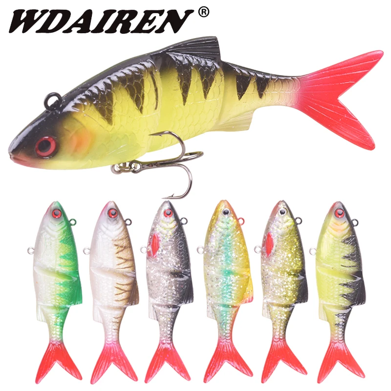 1PCS Rubber Jig Wobbler Multi section soft Bait Winter Pike Lure 12cm