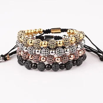 Classic Design Stainless Steel Beads CZ Pave Ball Handmade Macrame Friendship Bracelet Men Jewelry Gift