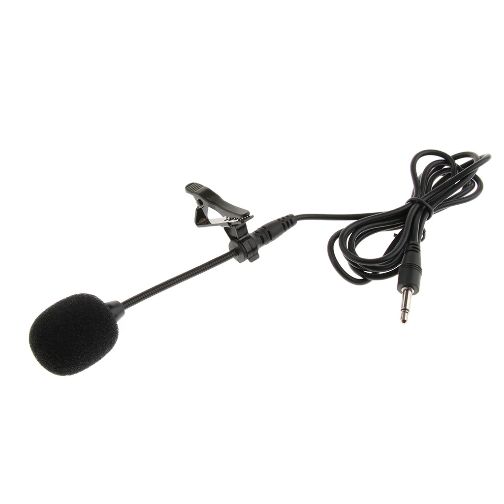 2pcs Portable Mini Plug Clip-on Condenser Microphone Adjustable Neck Black