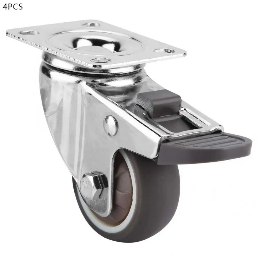 

4 Pcs/set 2-inch TPR Metal Light Weight Chrome Plate Screw Caster with Brake for Trolley