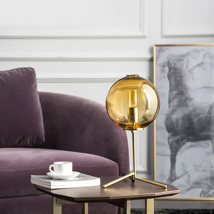 

Nordic modern minimalist table lamps for living room white glass ball table light iron tripod milky round ball desk lamp Reading