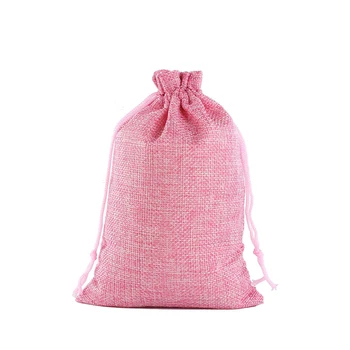 

50Pcs/lot Pink Linen Drawstring Natural Burlap Bag Jute Gift Bags Jewelry Packaging Wedding Bags with Candy Bag Jewelry Pouches