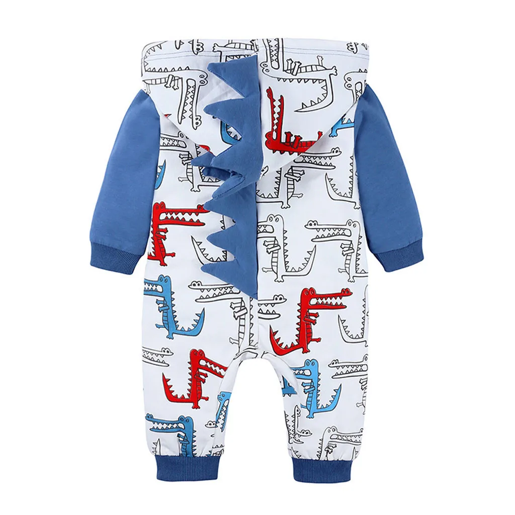 Newborn Baby Boys Girls Hooded Cartoon 3D Dinosaur Print Romper Infant Kids Long Sleeve Autumn Jumpsuit Toddler Fashion Outfits