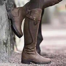 Женские сапоги до колена; гладиаторы на низком каблуке; сезон осень-зима; кожаная обувь размера плюс; ботинки в винтажном стиле; Martin mujer; H254