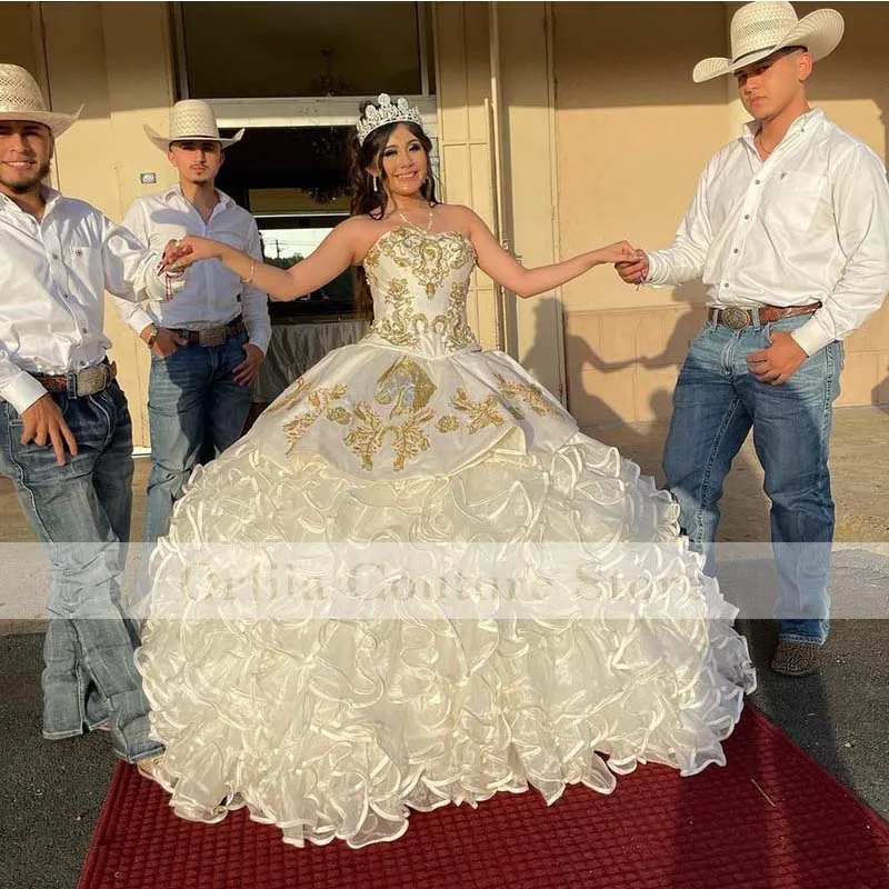 

Платье в мексиканском стиле Quinceanera с бисером каскадные оборки 2021 бальное платье для выпусквечерние вечера 16-летнее платье Vestidos De 15 лет