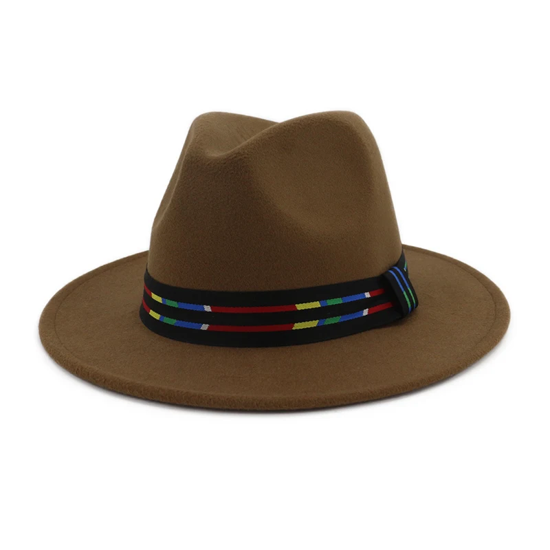 Khaki fedora FS Винтаж фетр Джаз фетровые шапки для мужчин и женщин с большими полями классический Клош ковбой Панама черный красный Трилби Дерби котелок топ шляпа - Цвет: Khaki fedora
