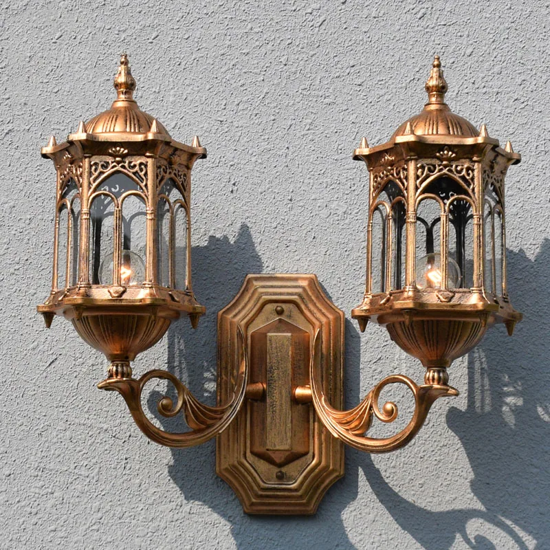 European Style Double Heads Waterproof Outdoor Wall Lamp for Retro Villa Courtyard Balcony wall light