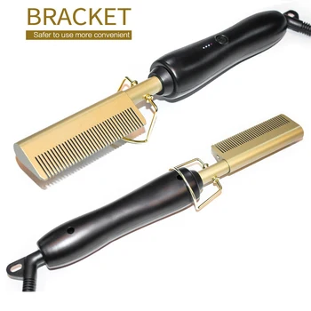 

Gold Multifunctional Electric Hair Comb Hair Straightener Hair Curler Iron Comb Hot Heating Comb TPC Titanium Aluminum Alloy