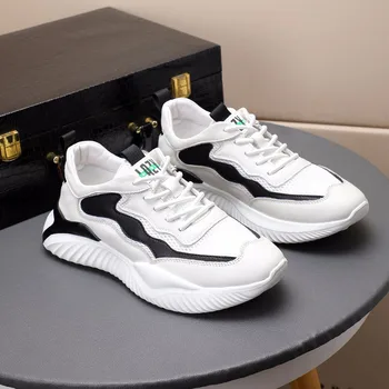 

Genuine Leather Outdoor Casual Shoes Men Sports Shoes Sneakers Men Vulcanize Shoes Male Height Increasing Fashion Jogging Shoes