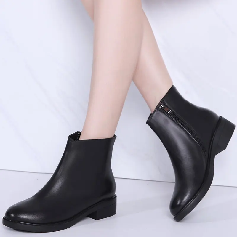 

Genuine Leather Large Size Short Boots Soft-Sole Short in Size Martin Boots Cowhide Versatile Ankle Boots round-Toe Comfortable