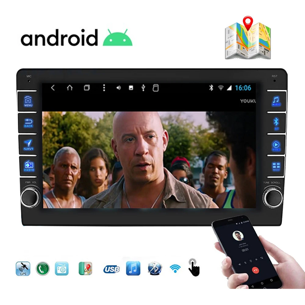 Универсальный автомобильный радиоприемник 1din четырехъядерный Android 9 1 Авторадио