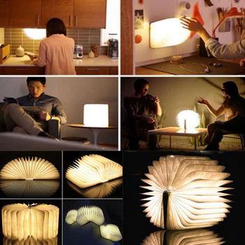 

Wooden Foldable LED Book Lamp USB Rechargeable Multi-Color_Light Decoration