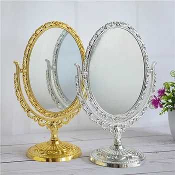 

Cosmetic Mirror European Style Archaistic Swivel Desktop Two Sided Oval For Bathroom 360 Degree Rotatable 2 Color