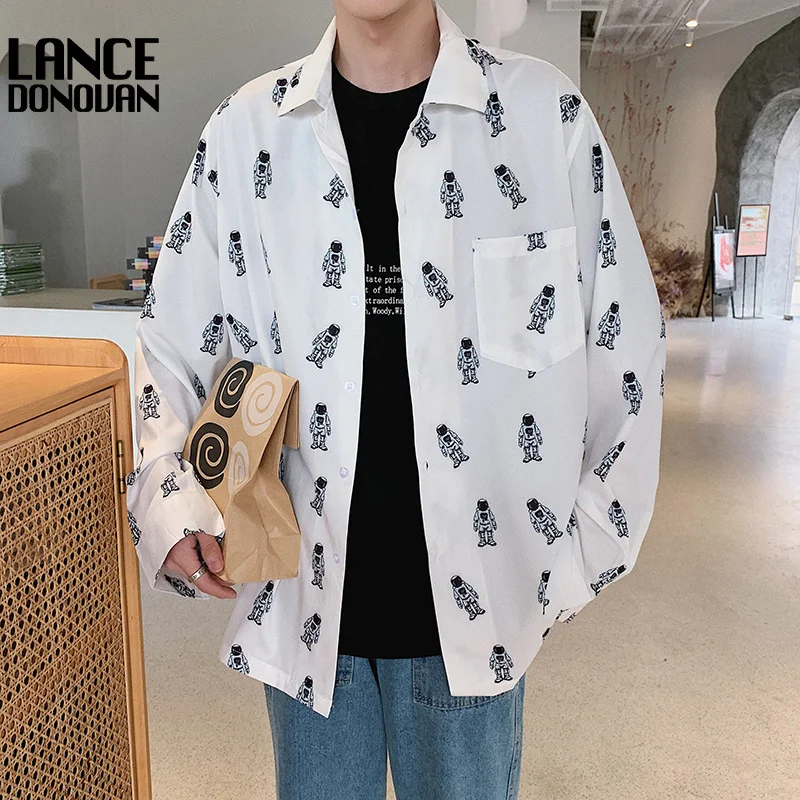 2019 Осенняя мужская Гавайская Свободная рубашка Повседневная Camisa Masculina с принтом Пляжная брендовая одежда с длинными рукавами плюс