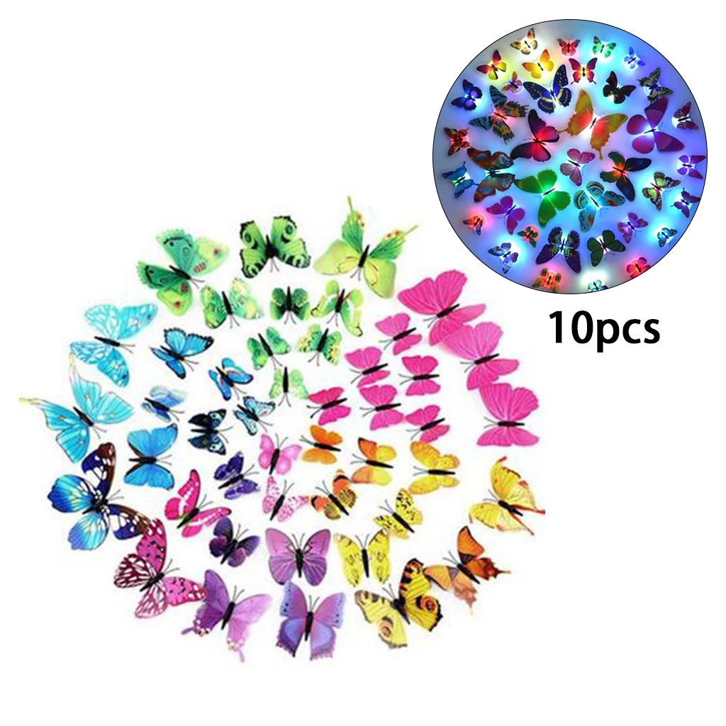 10 шт. светодиодный 3D бабочка настенные светильники Светодиодный ночные
