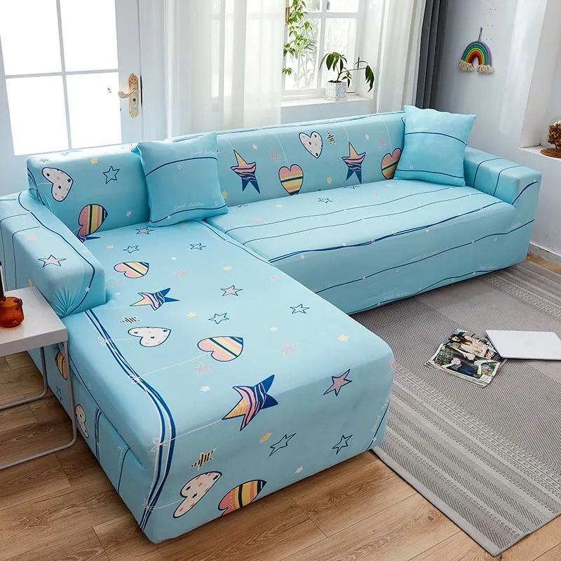 Stretch Sofa Covers Sectional Elastic Sofa Cover for Living Room Blue Couch Cover Slipcovers Single/Two/Three/Four Seat 0040