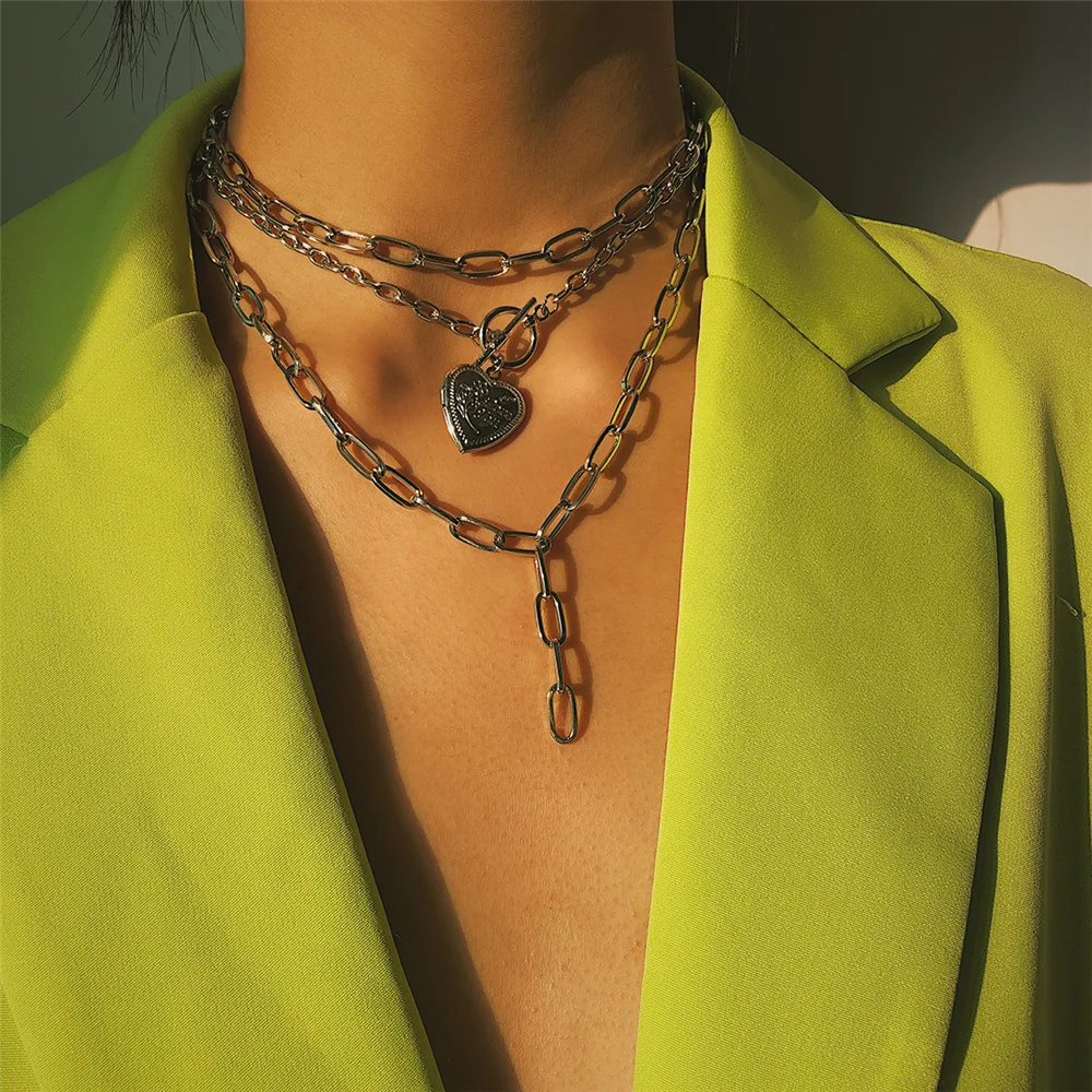 Панк массивное кубинское многослойное ожерелье для женщин и мужчин, винтажный дизайн, толстая длинная цепочка, ожерелье в стиле стимпанк, массивное ювелирное изделие