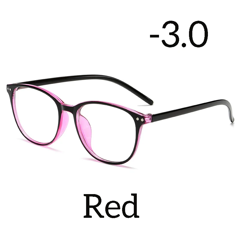Red myopia 3.0 Seemfly готовые очки для близорукости ультралегкие ретро круглые очки для близорукости модная синяя пленка высота сверхлегкая 100-600 градусов - Цвет оправы: Red myopia 3.0