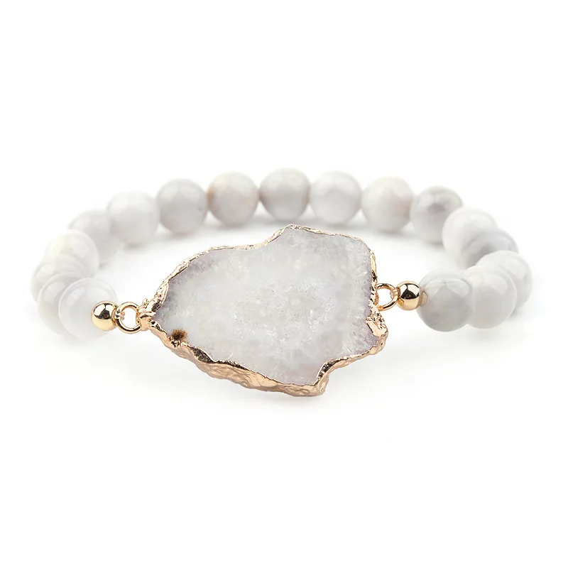 Natural Stone Irregular Druzy Charm Bracelets for Women Elastic Handmade Round Beads Femme Gifts | Украшения и аксессуары