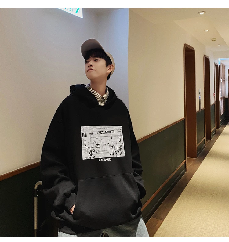 Spring And Autumn Korean-style BF Hip Hop False Printed Hooded Hoodie Men's-INS Hong Kong-Style Loose-Fit Hoodie Men's Two-Piece