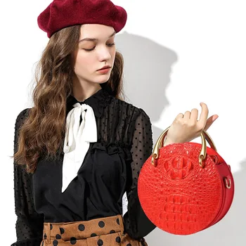 

2020 New Copper Purple Crocodile Genuine Leather One-shoulder Diagonal Round Bag Luxury Fashion Women Leather Handbags Louis Bag