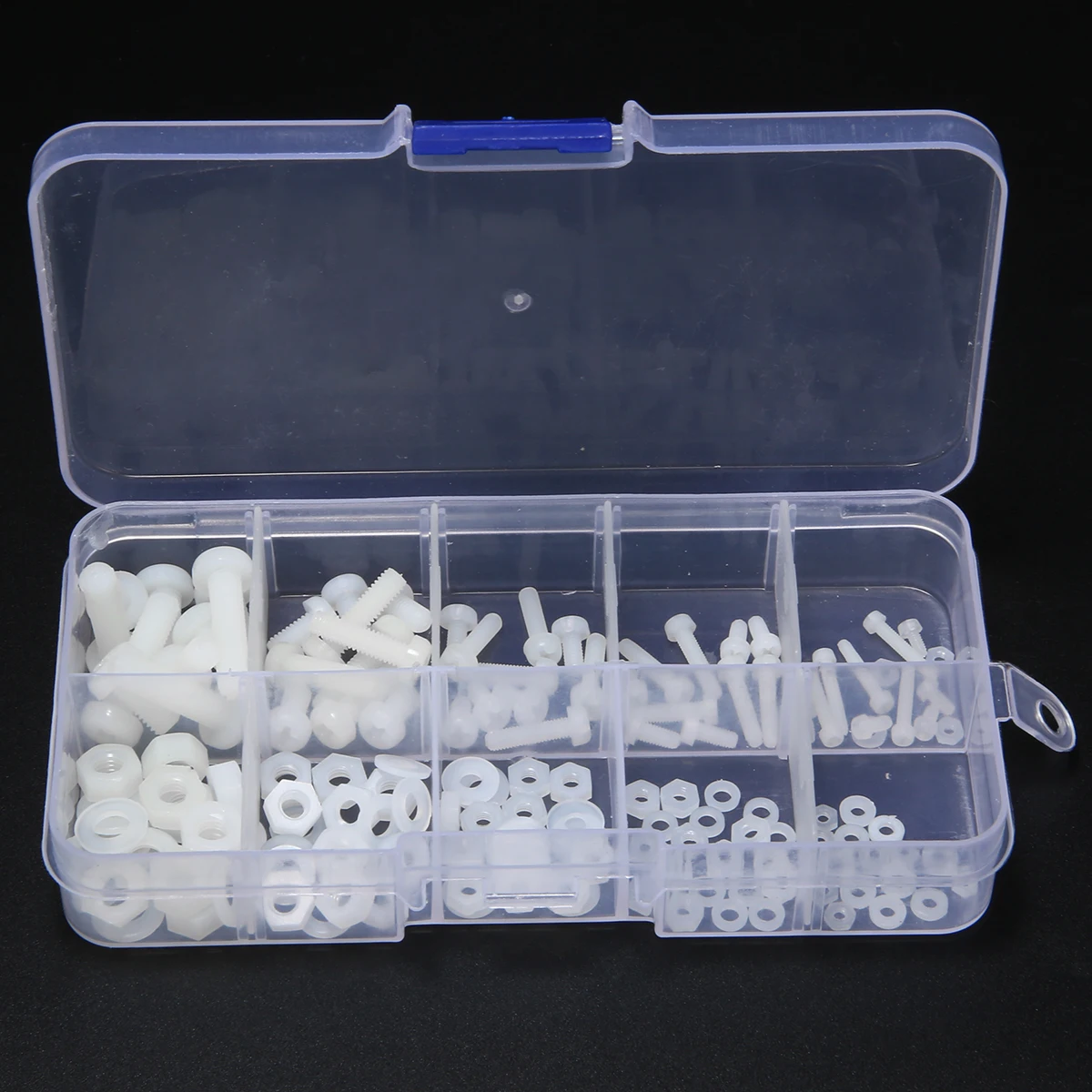 150pcs White Nylon Hex Screw M2 M2.5 M3 M4 M5 Bolt Nut Standoff Spacer Kit with Plastic Box Corrosion Resistant